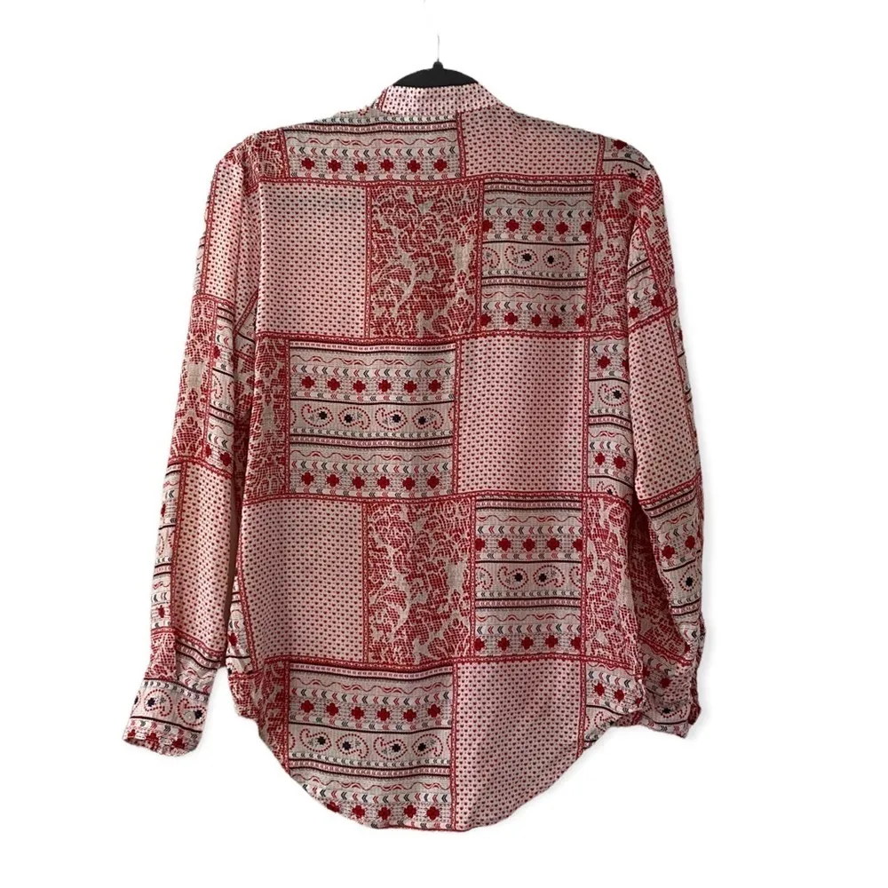 White Crow Red Patchwork Tie Front Blouse Button Down Shirt Women’s XS - Image 2