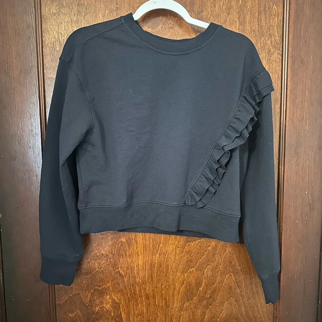 Sundays Navy Blue Ruffle Detail Sweatshirt Cropped XS - Image 2