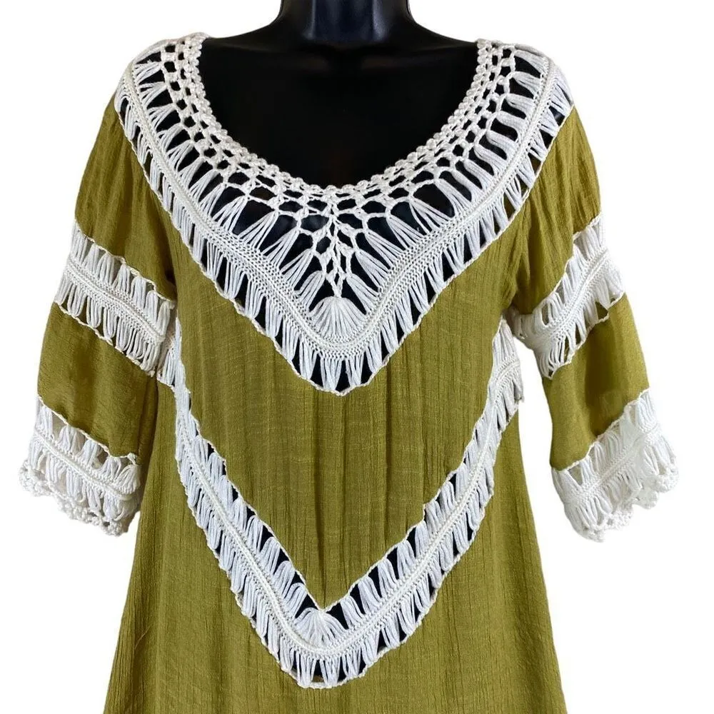 Wishlist Boho Chartreuse ￼Crochet Tunic Top - Image 2