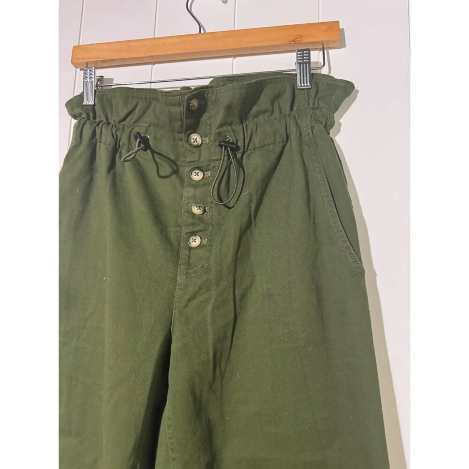 Urban Outfitters XS Olive Green Paperbag Waist Cotton Pants - Image 5