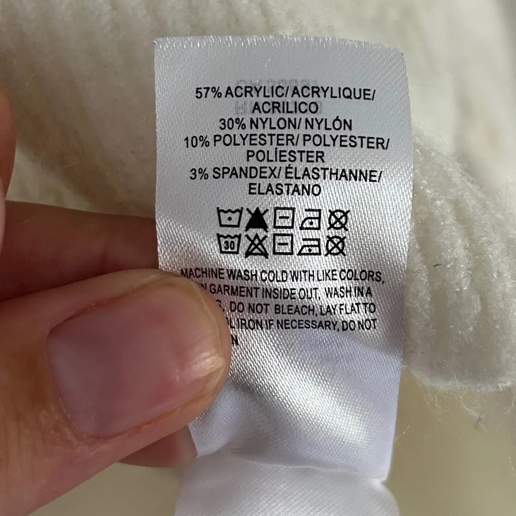 Lucky Brand Cream Knit Hooded Sweater Cropped Casual Neutral Comfy XL - Image 3