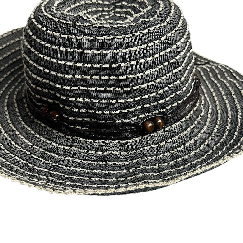 REI Black White Striped Sun Hat Beaded Accent Packable Summer Beach - Image 4