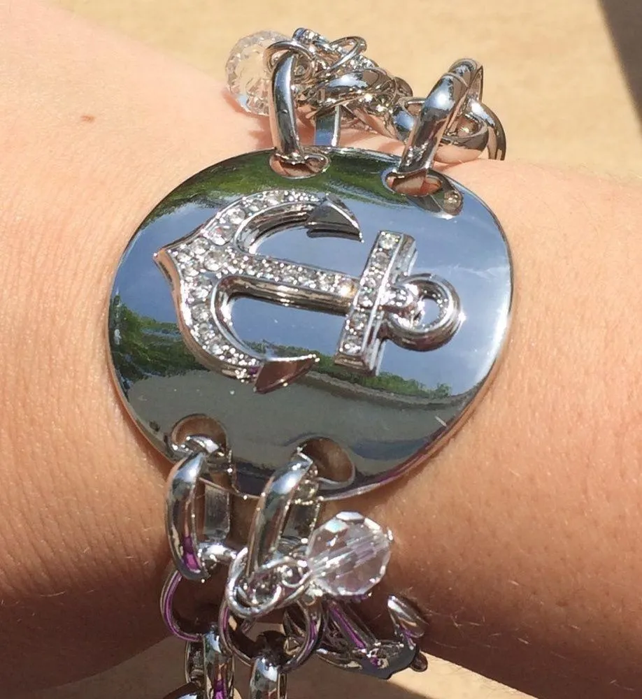 Silver Tone Crystal Beach Anchor Crystal Bracelet - Image 2