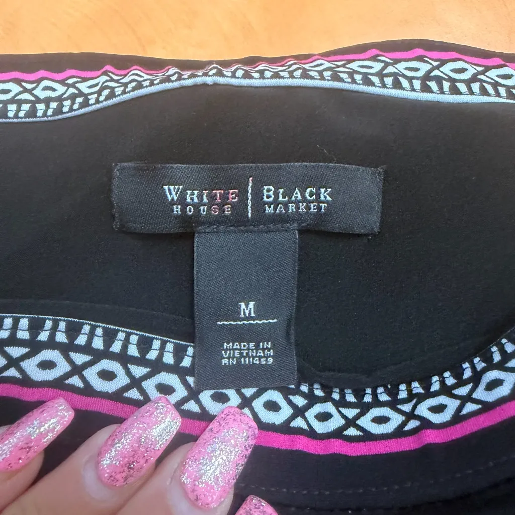 White House Black Market Black Dress with Pink and White Trim - Image 3