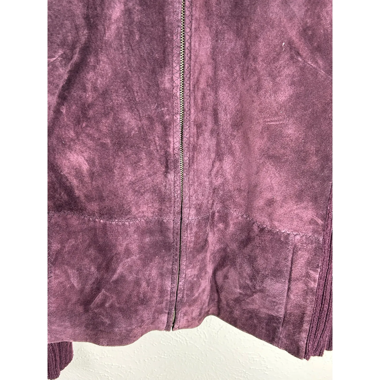 Emma James Suede Jacket Size Large Full Zip Wool Knit Maroon Coat Streetwear - Image 6