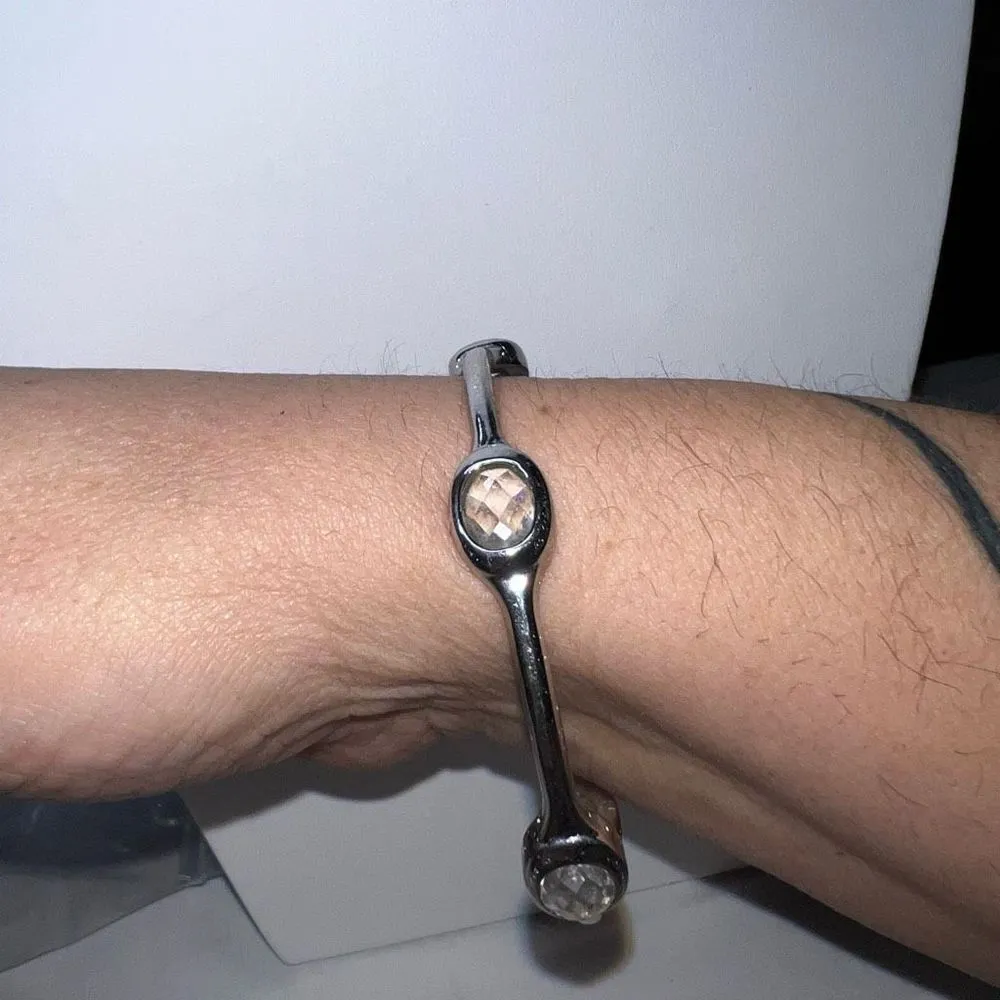 Silver Tone‎ Large Crystal Bangle Bracelet Silver - Image 2