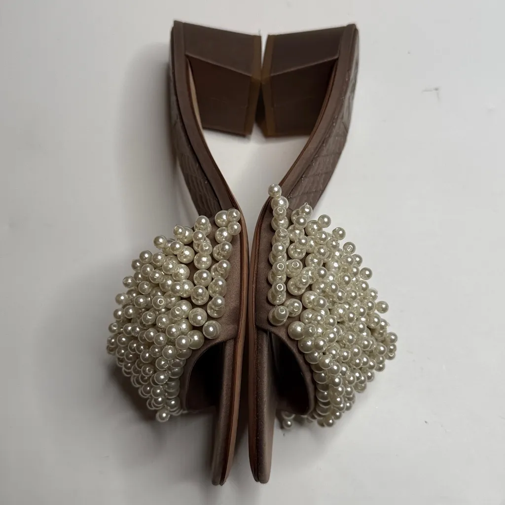 Tory Burch Tatiana Beaded Pearl Block Heel Sandals S-454 Sz 9 - Image 5