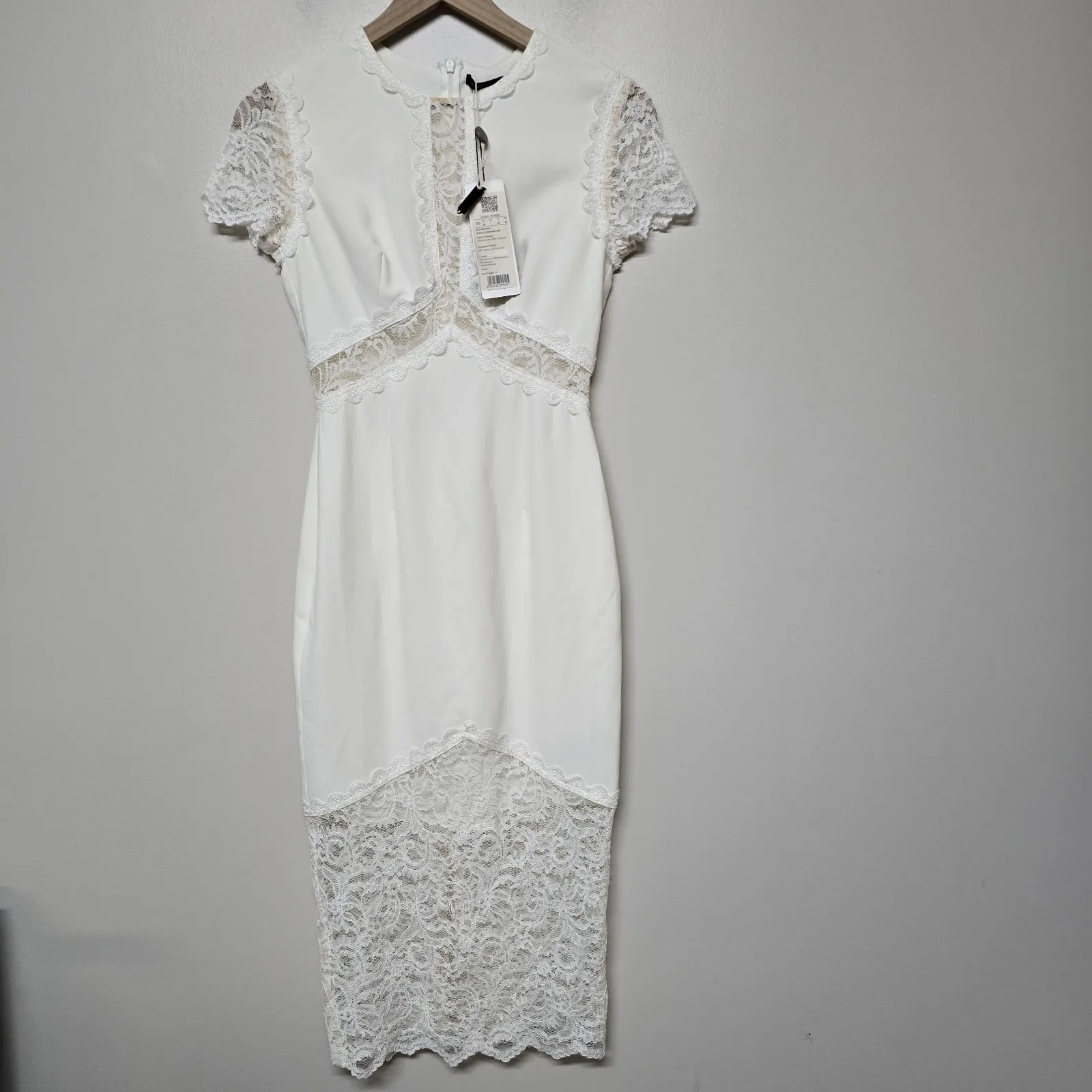 Isabel Garcia White Lace Midi Dress XS Scalloped Trim Elegant Victorian NWT - Image 3