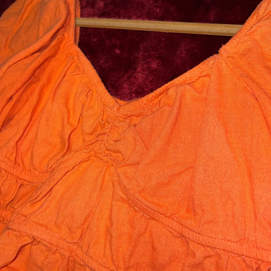 A New Day Orange Coral Cropped Linen Balloon Sleeve Top Babydoll Bodice sz M - Image 5