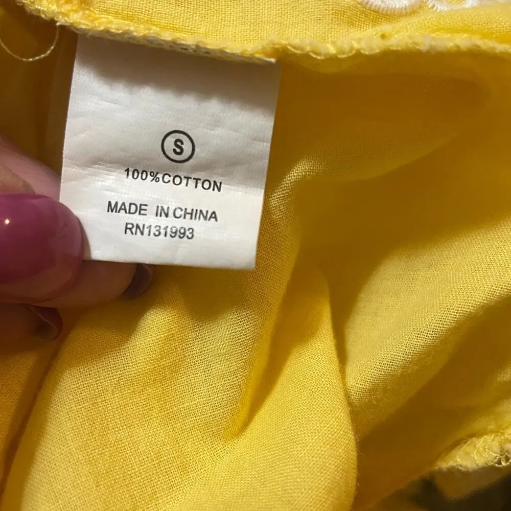 Mudpie Women Tunic Top S Yellow Embroidered Paisley Floral Gauzy Boho Hippie Y2K - Image 13