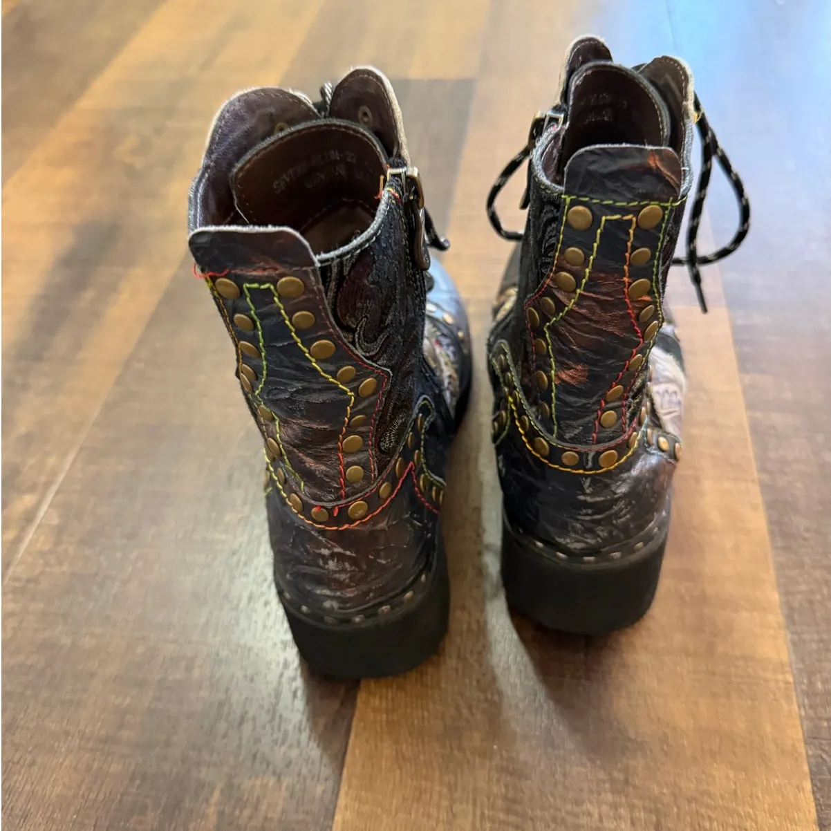 L’artiste by Spring Step Severe Ankle Boots Leather Patchwork Chunky Heel 37 - Image 5