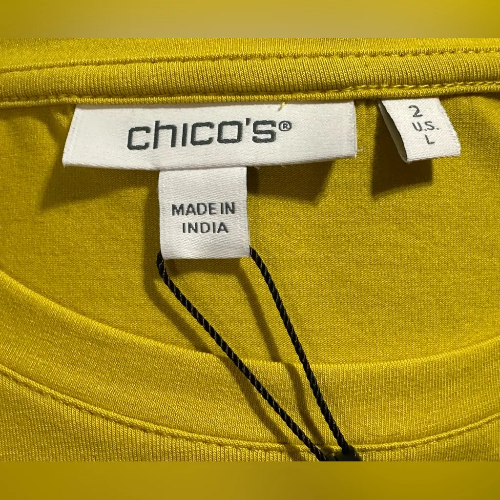 CHICO’S Touch of Cool™ Pleated Roll Cuff T-shirt citron yellow NWT Large - Image 9