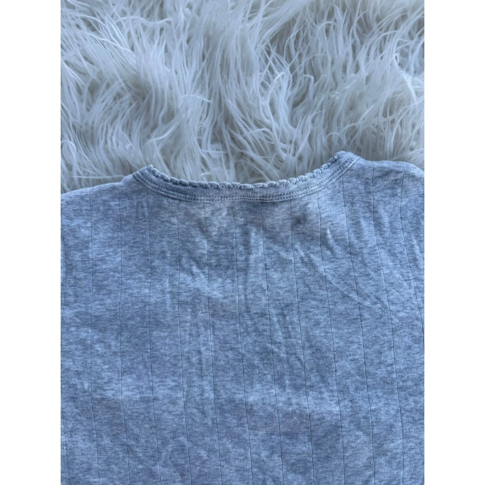 Skims Drop Needle Pointelle Baby Tee Light Heather Grey Size Medium - Image 9