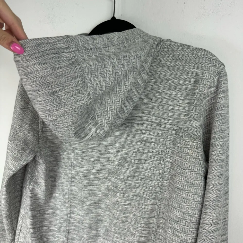 Prana Unity Zip Hoodie Jacket Sz Small Herringbone Knit Hooded Grey - Image 16