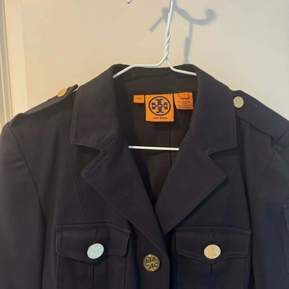 Tory Burch Navy Blue Army Utility Jacket with Gold Buttons | Size 4 - Image 4