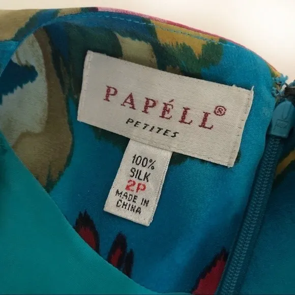 PAPELL Petites 100% Silk Turquoise Teal Floral Sheath Dress Size 2P Vintage - Image 4