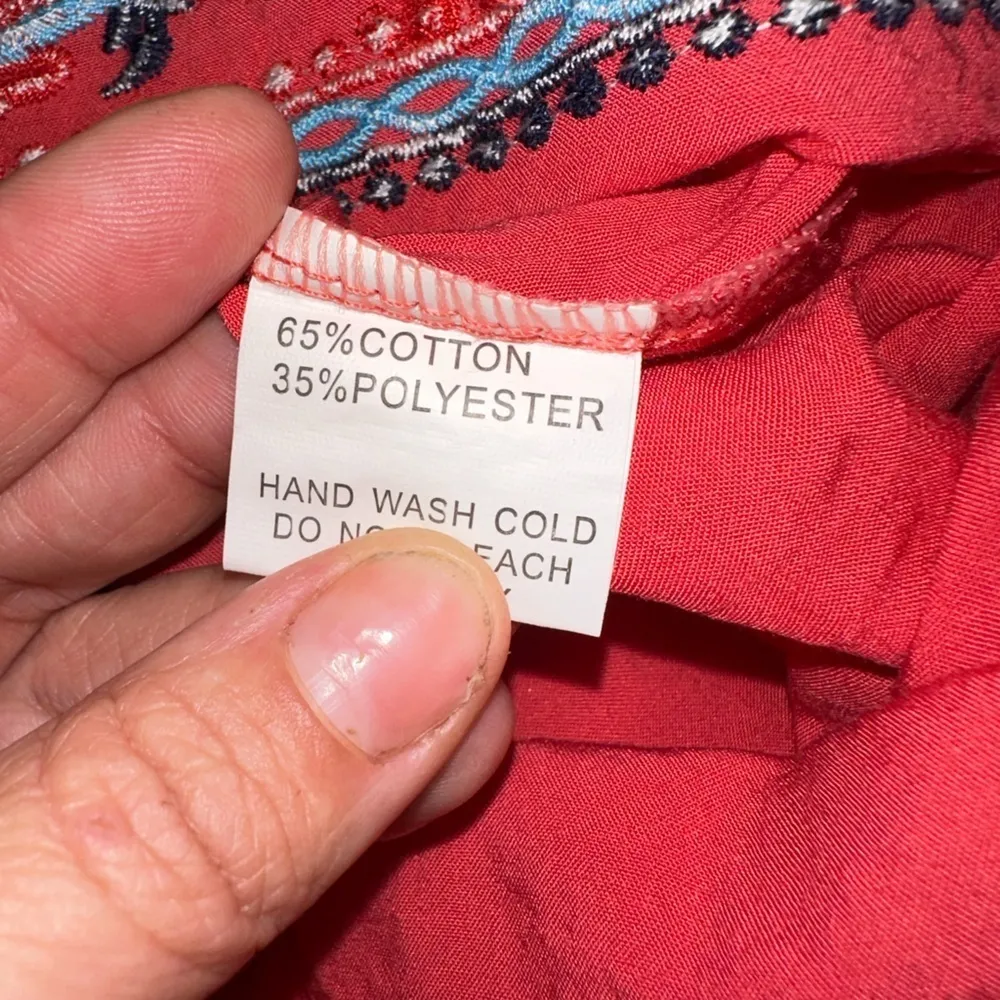 Universal Fashion Embroidered Tassel Peasant Shirt Coral Size S Red - Image 8