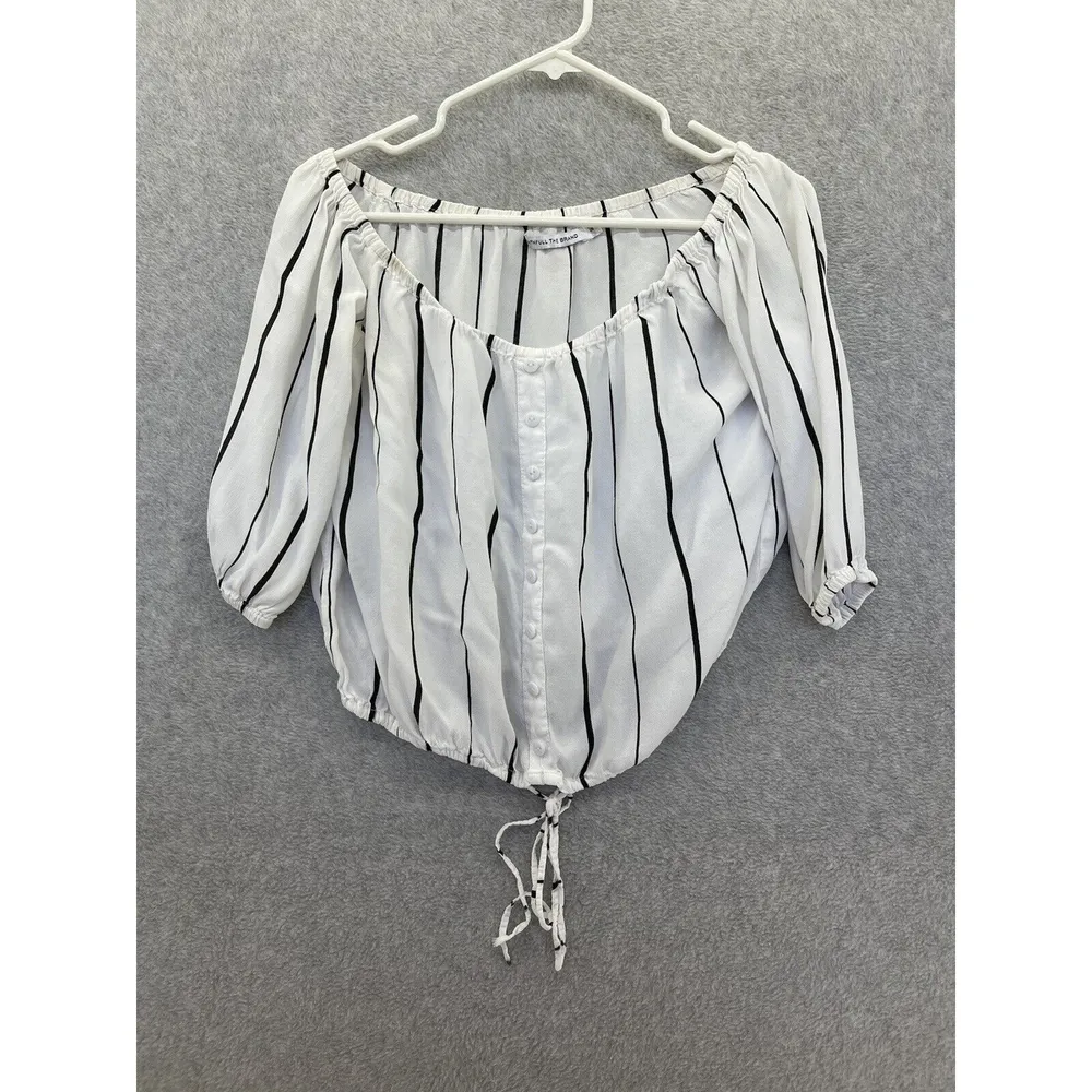 Faithfull The Brand Blouse Striped Off the Shoulder Relaxed Size Small White - Image 3