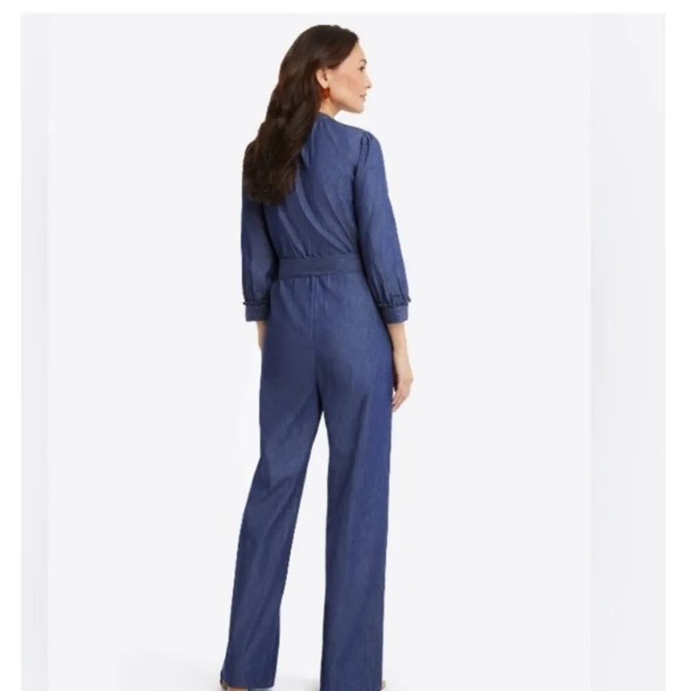 Draper James Tie Waist Jumpsuit in Chambray Sz XL - Image 2