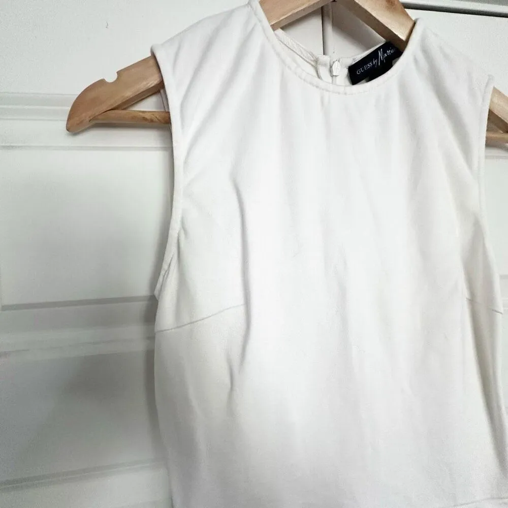 GUESS BY MARCIANO | Off White High Neck Sleeveless Peplum Bodycon Dress | Size 2 - Image 3