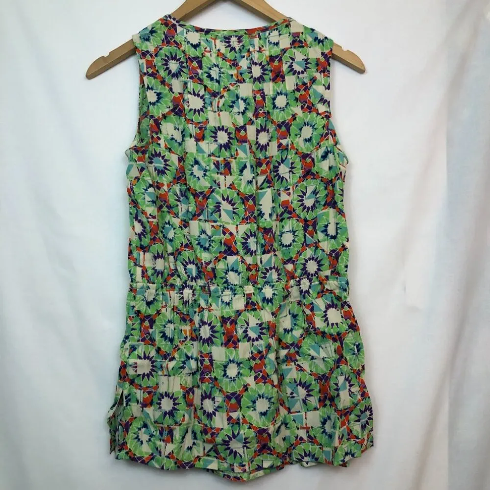 CABI 316 Kaleidoscope Sleeveless Blouse Green Multi Geometric Boho Peplum Tunic - Image 12