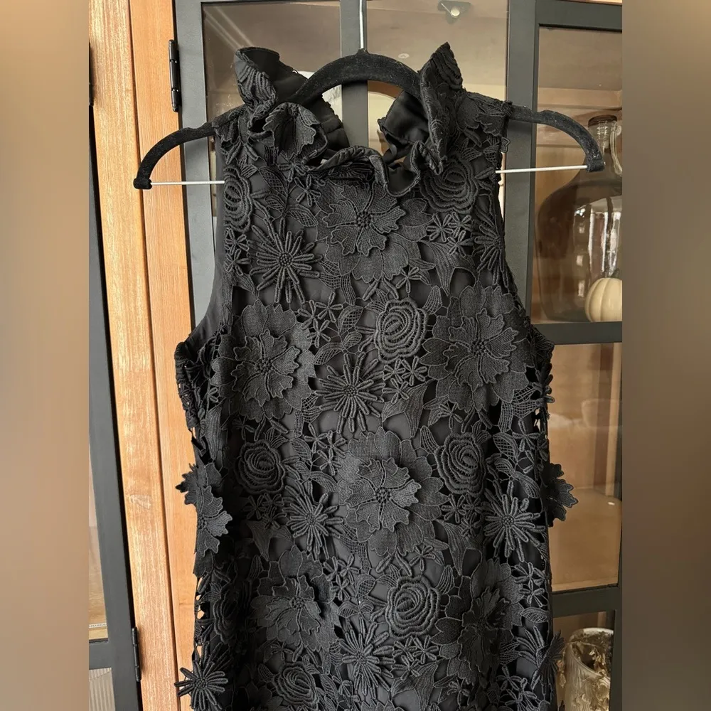 Tuckernuck Guipure Lace Blythe Dress bow mini sleeveless black tie ruffle neck - Image 5