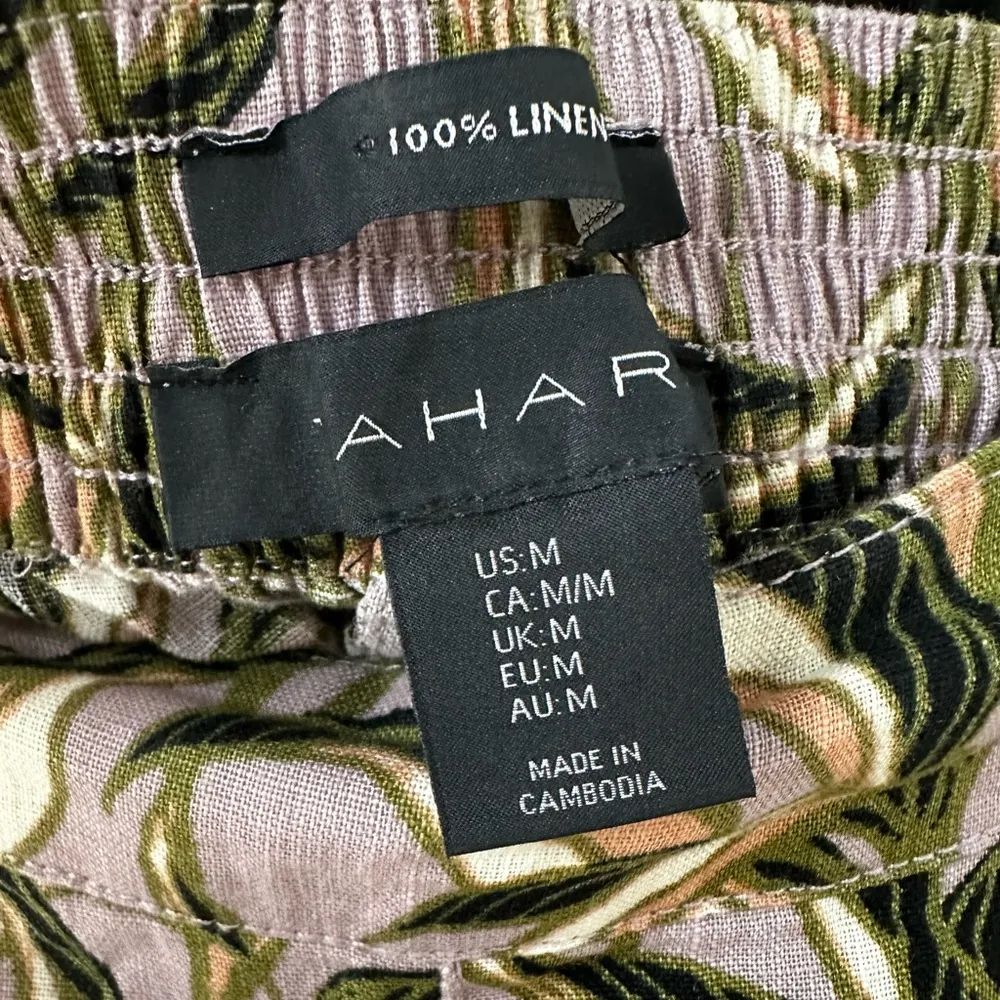 Tahari 100% Linen Wide Leg Pants Cropped Tropical Leaf Print Casual Size Medium - Image 4