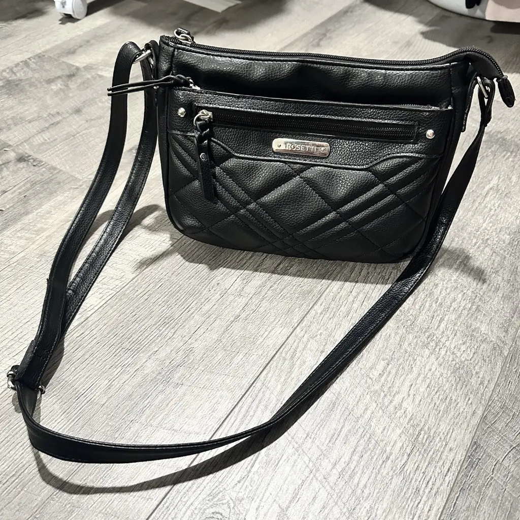 Shoulder Bag Black Pockets Zippers Adjustable Strap Women's Purse Faux Leather - Image 2