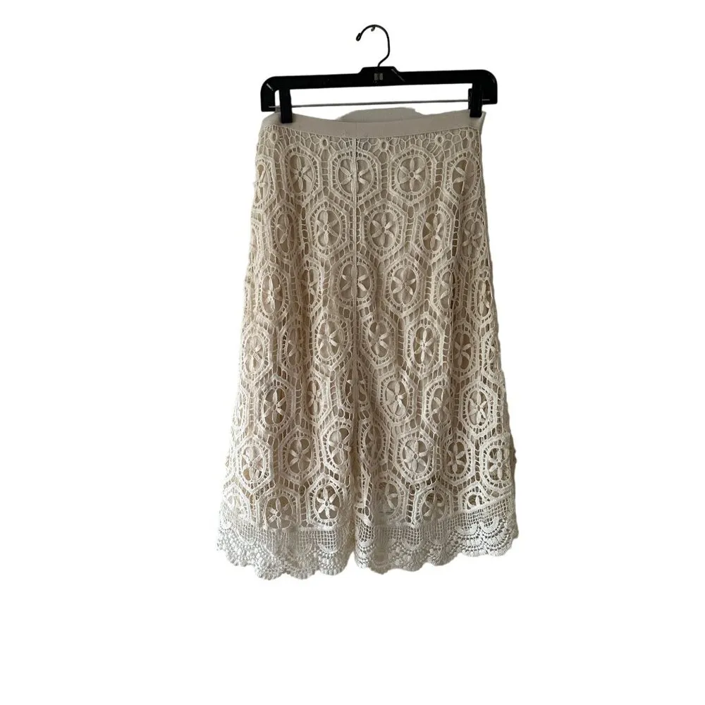 Ella Moss Ivory Lace Crochet A Line Skirt Size S Lined Demure Dreamy Whimsical - Image 10