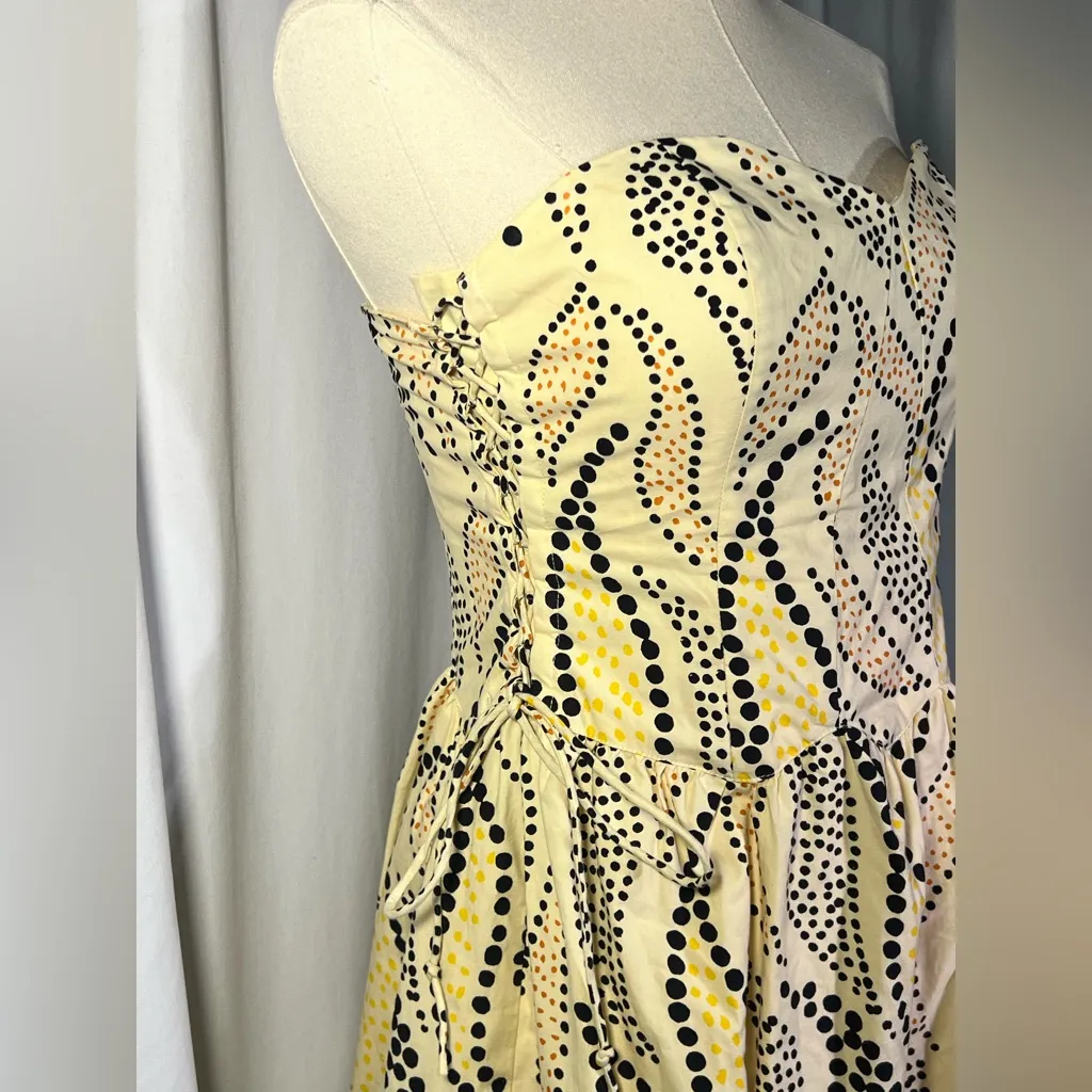 Anthropologie Anna Sui lace up side Corset Dress | 4 Yellow - Image 3