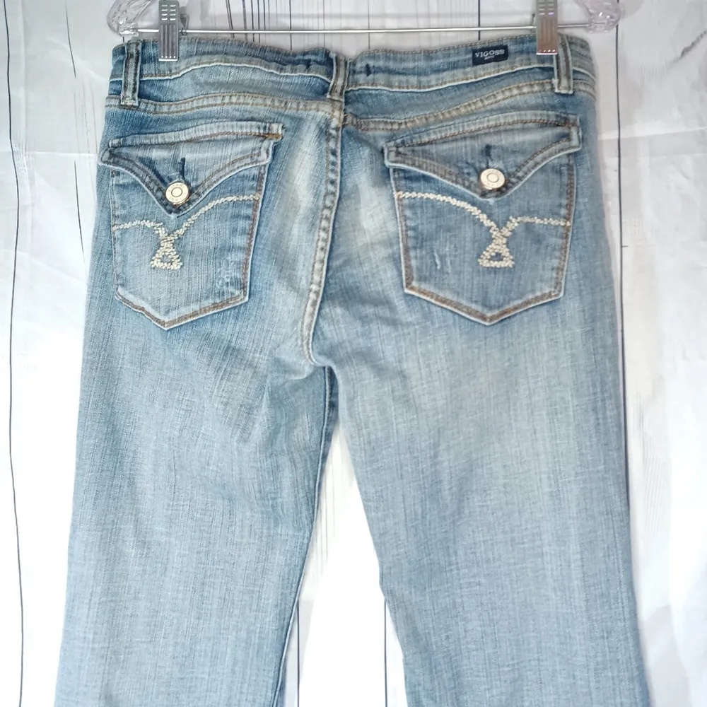 Vigoss Lightly Distressed Boot Cut Blue Denim Jeans - Image 10