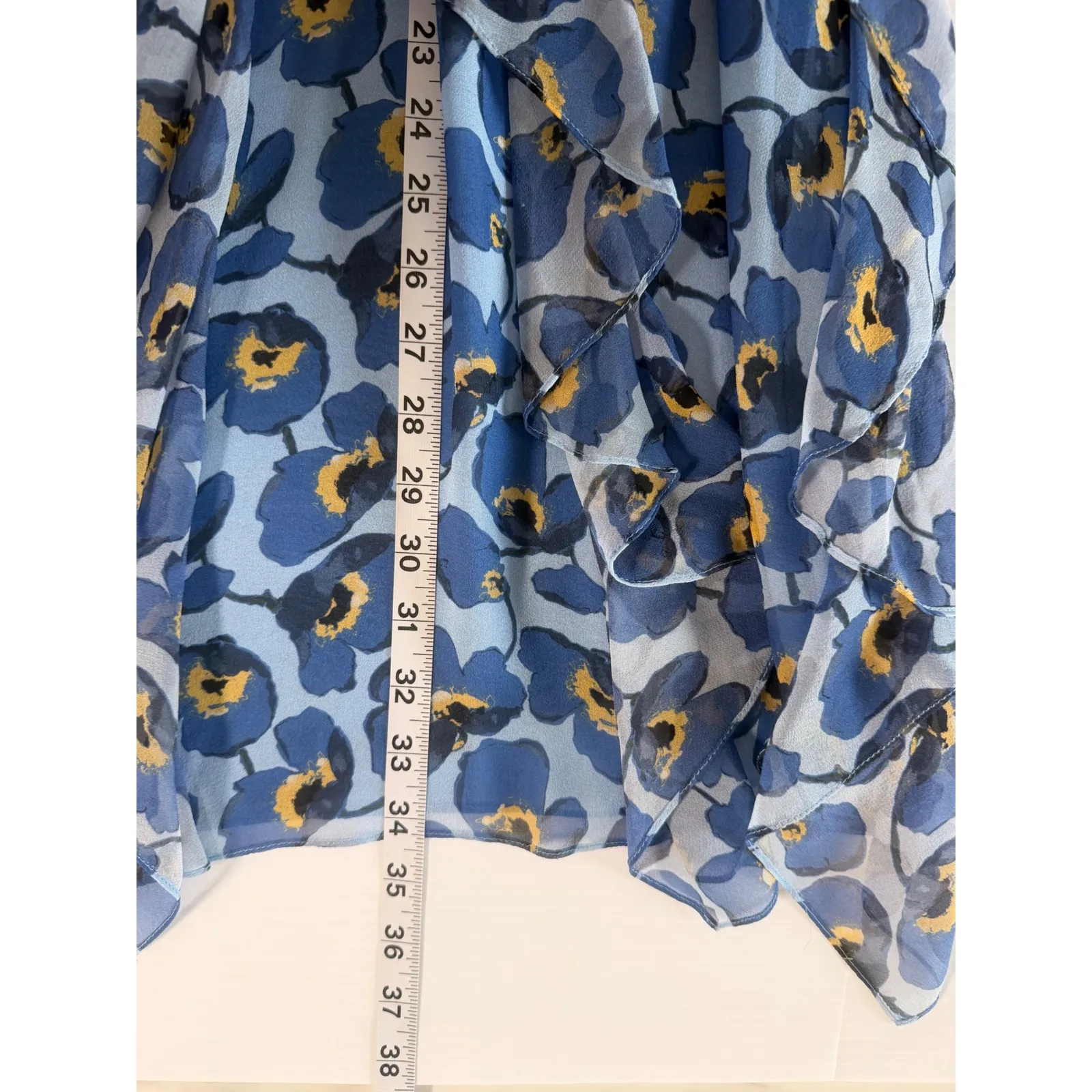Carolina Herrera Floral Silk Chiffon Ruffle A-Line Mini Dress Blue Print Size 10 - Image 15