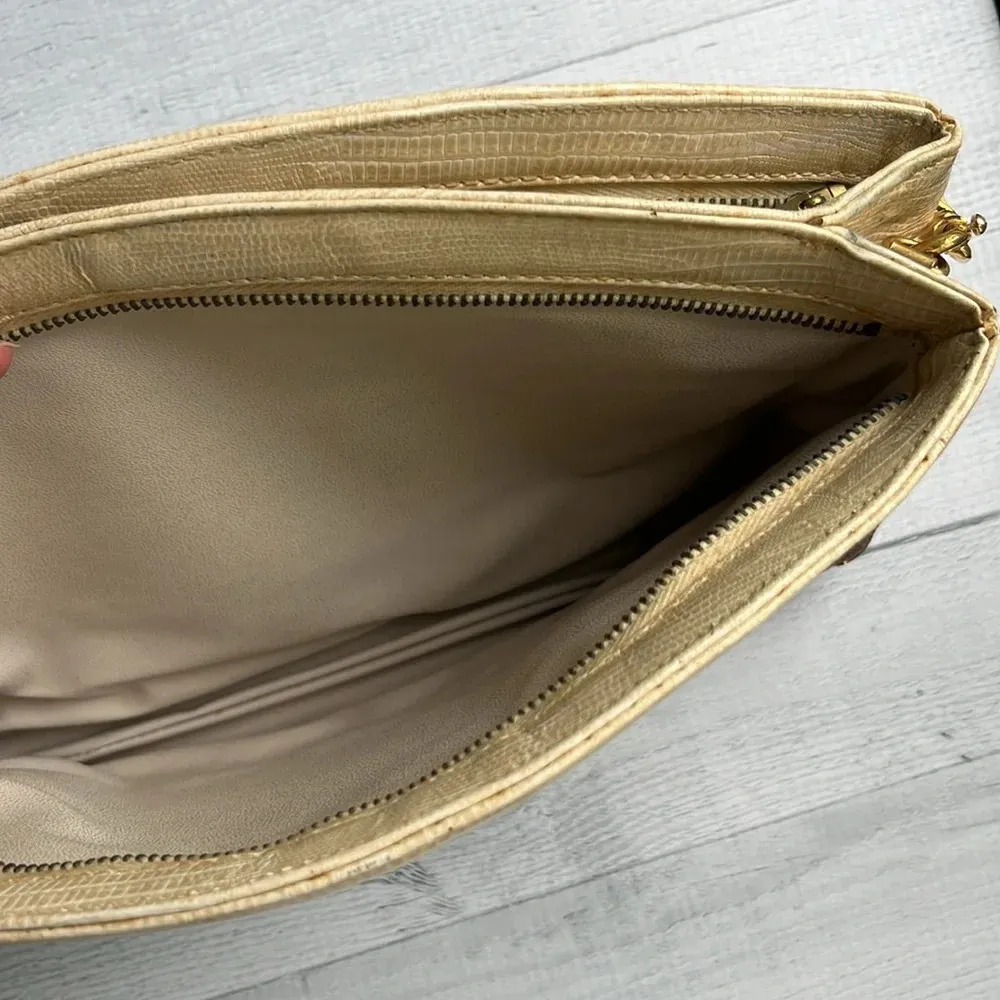 Vintage 80s Bag By Supreme Beige Snakeskin Print Handbag - Image 6