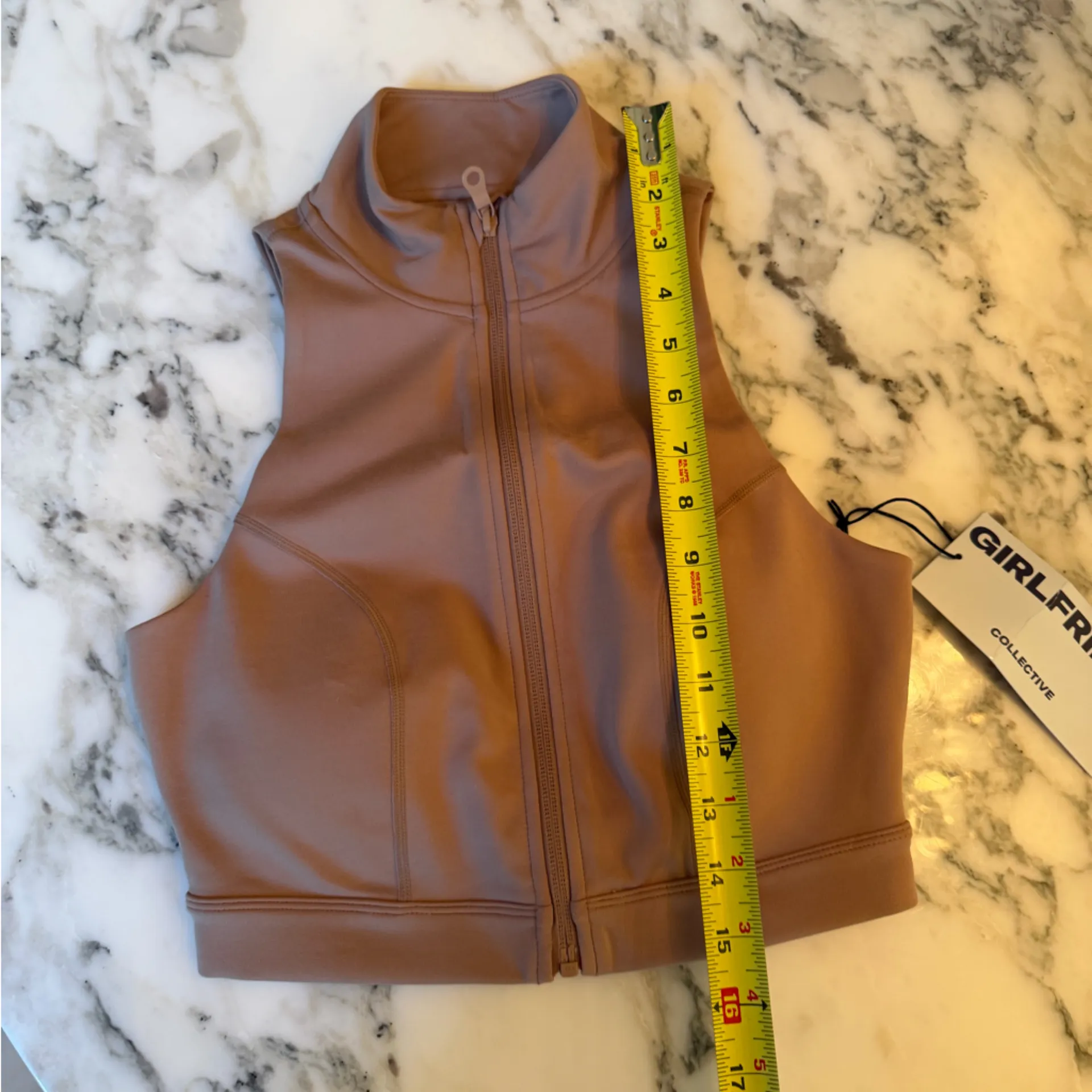 NWT Girlfriend Collective Brown Zip-Up Crop Top Sports Bra Sz S - Image 2