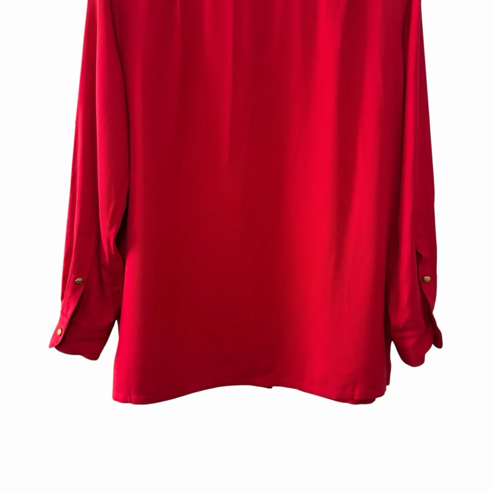 VTG 90s Lauren Ralph Lauren 100% Silk Crest Button Top Womens M Red Gold Logo - Image 15