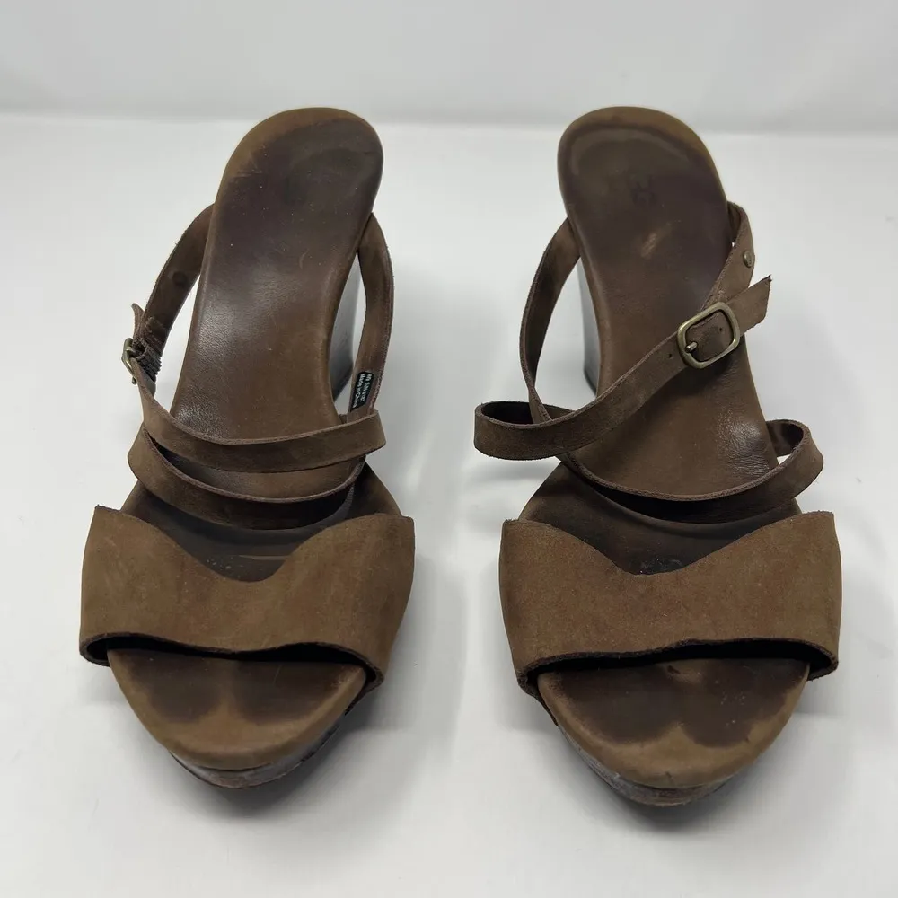 UGG Strappy Brown Leather Women's Wedge Sandals Size 9 Open Toe Ankle Strap - Image 3