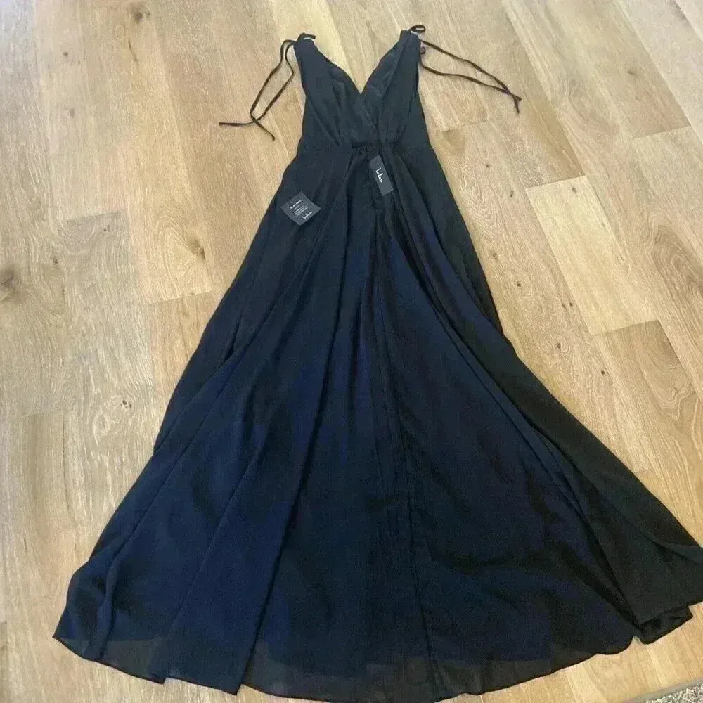New LULU'S Dance the Night Away Maxi Gown Black Surplice Dress Medium Formal NWT - Image 12