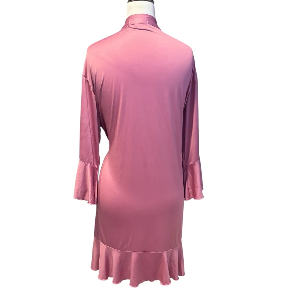 Kennedy Blue Pink Ruffle Wrap Silky Pink Robe One Size - Image 2