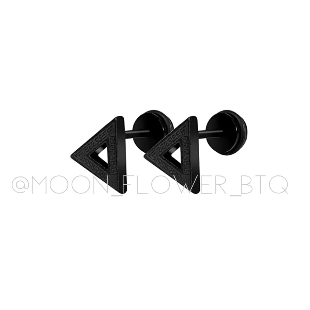 Black Stainless Steel Triangle Earrings - Image 7