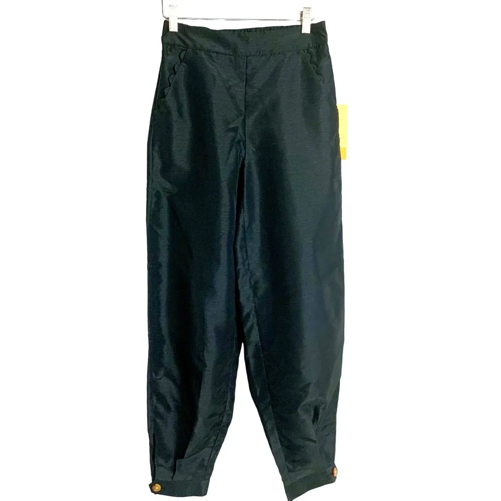 Kiki Vargas High Waist Cinch Ankle Scallop Pocket Track Pant Shiny Black XXS New - Image 3