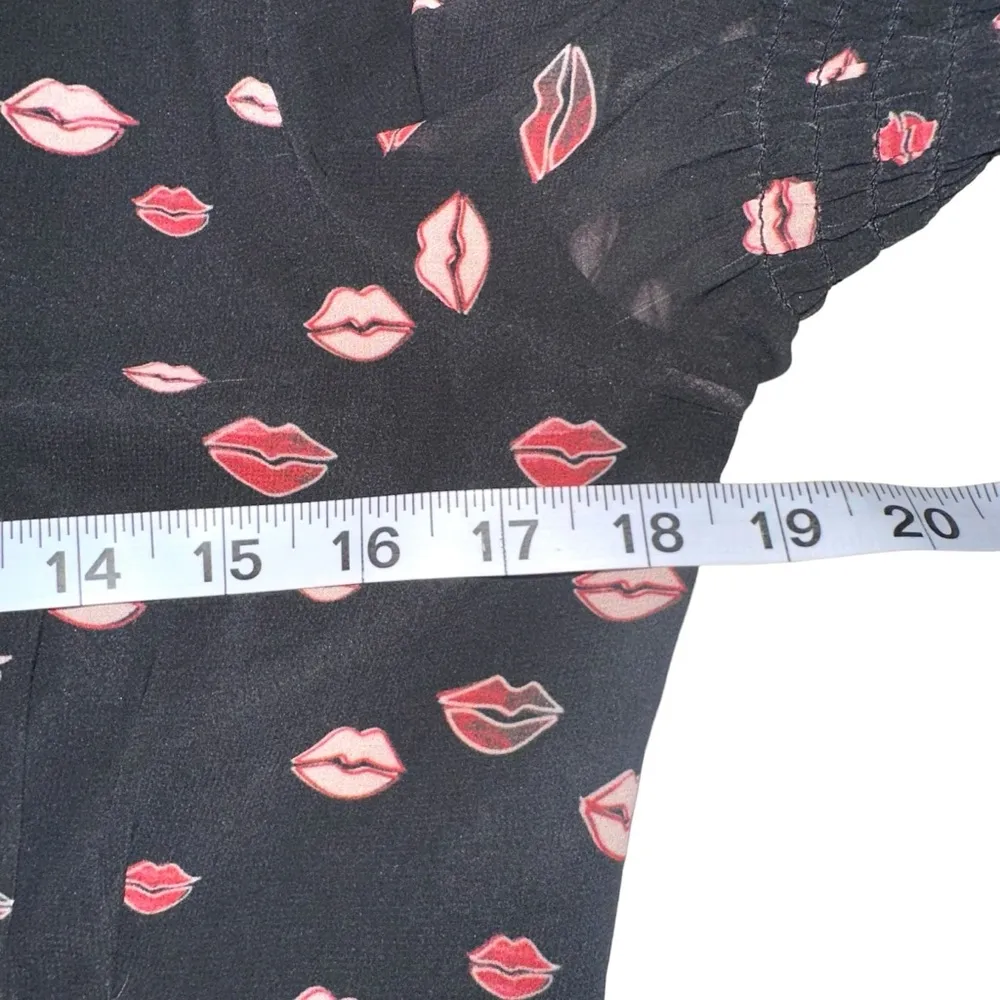 Hutch Lip Print Black Long Sleeve Wrap Midi Dress MEDIUM - Image 6