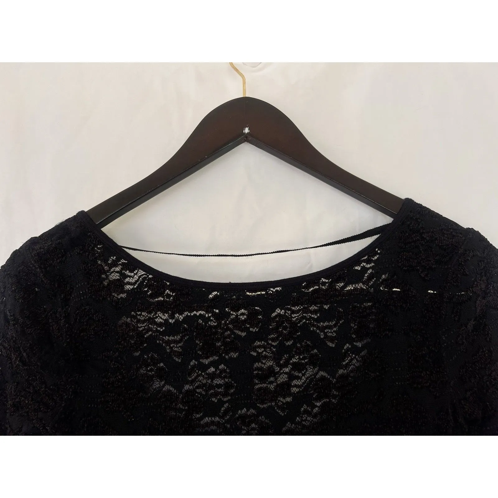 Free People Lace Peplum Top Black Floral Scoop Neck Size XS Romantic Goth Whimsy - Image 2
