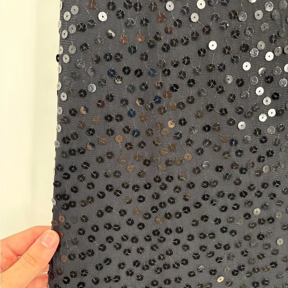 Vintage Y2K 2000s edgy cocktail boho disco sequin midi black skirt size 25 - Image 5