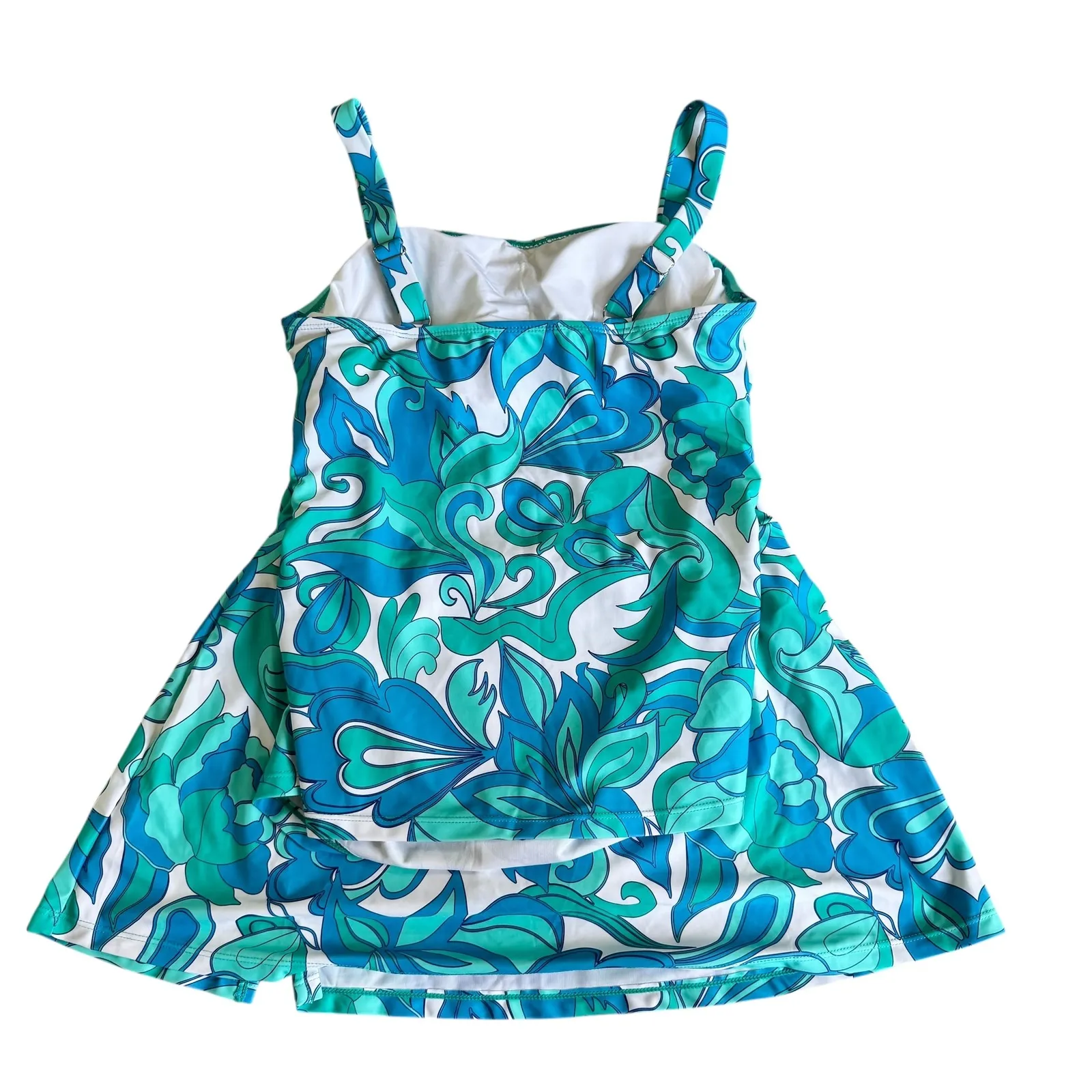Swim Dress Cover Up Medium Blue Green‎ Floral 80s Mod Style Cute - Image 6
