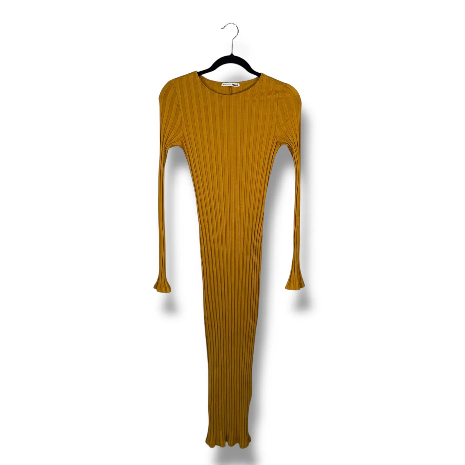 Reformation Dillon‎ Ribbed Midi Dress in Deep Mustard Yellow XS long Sleeve - Image 6