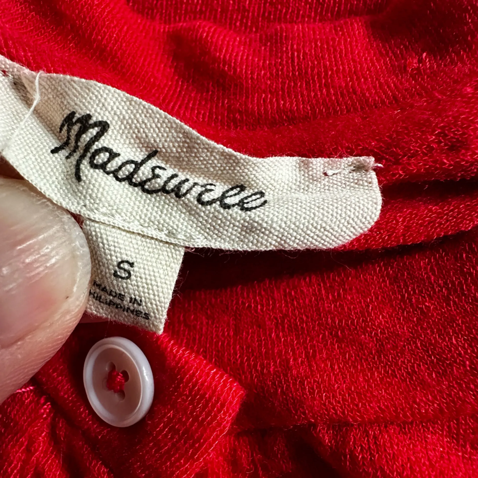 Madewell Wool Blend Crew Neck Cardigan Cherry Red Small Preppy Twee Lightweight - Image 5