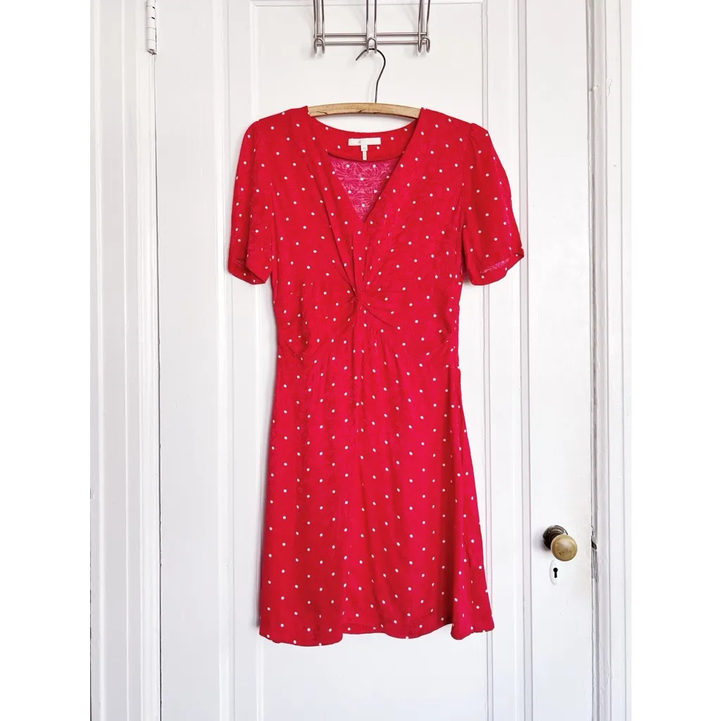 Maje • Ripia Twist-front Polka-dot Floral-jacquard Mini Dress red Rouge - Image 3