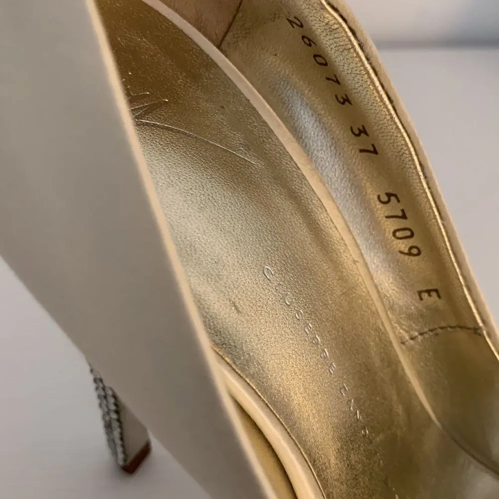 Giuseppe Zanotti Ivory Satin Wedding Peep Toe Crystal Heels Sz EU 37 US 7 Bridal - Image 9