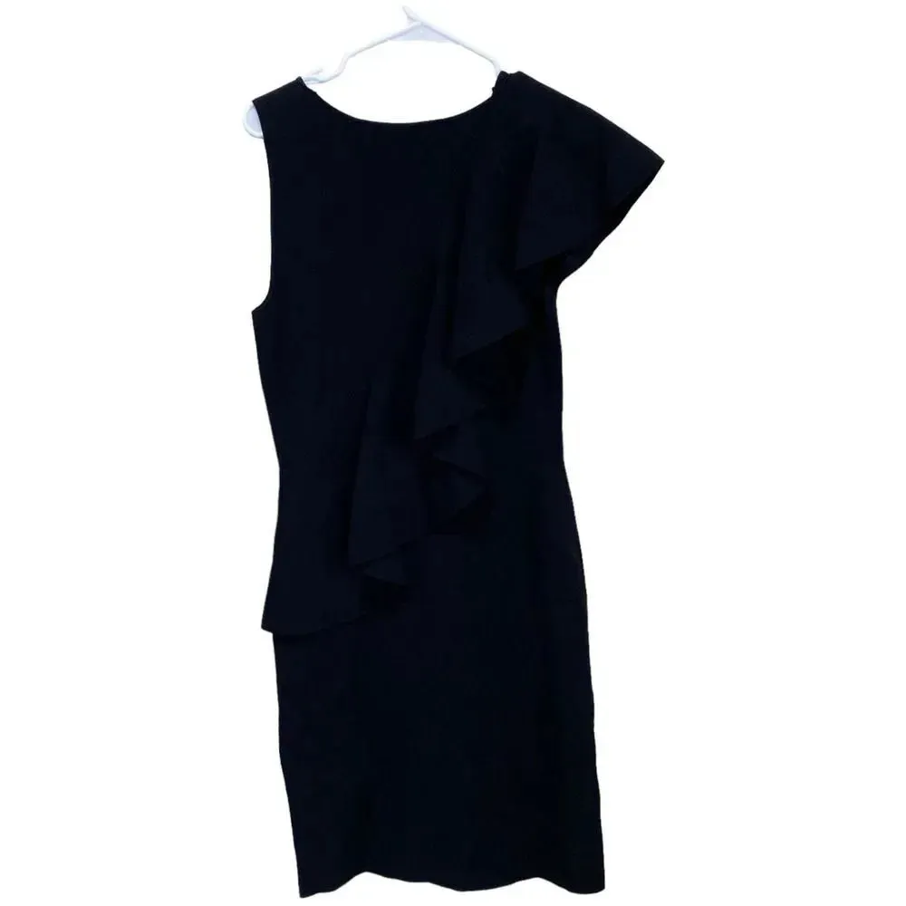 DIANE VON FURSTENBERG Sleeveless Asymmetrical Ruffle Front Dress Black Medium - Image 3