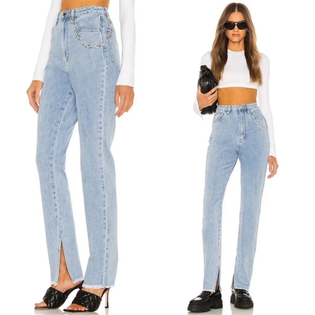 WeWoreWhat High Rise Slit Hem Jeans Frayed Hem Light Blue Wash Size 26 - Image 2